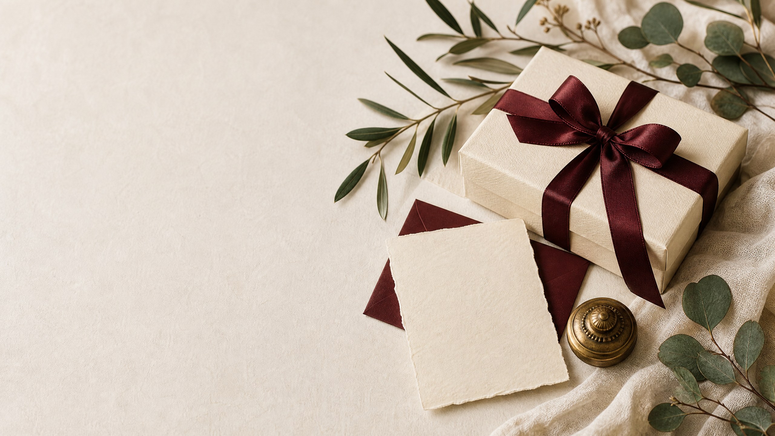 A beautifully wrapped anniversary gift with botanical stems